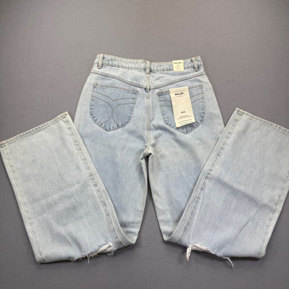 Rollas Heidi Jean‎ Holiday Light Blue Wide Leg Distressed Organic Cotton Size 30